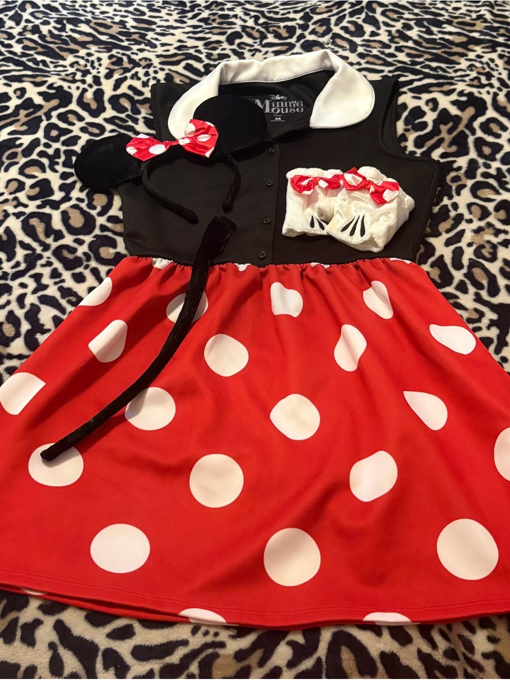 Disney Girls Red & Black Polka Dot Minnie Mouse Costume Dress with Headband